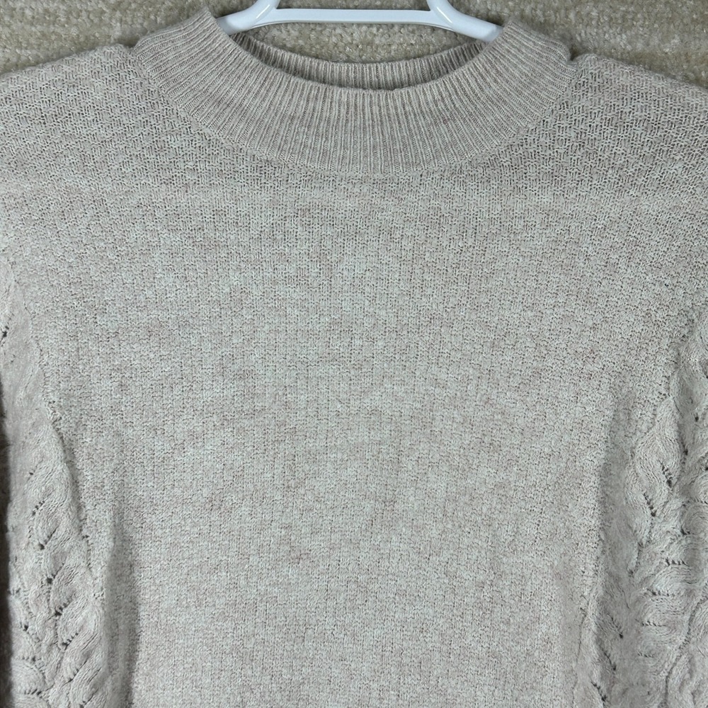 LC Lauren Conrad Womens Quiet Luxury Cable Knit Mock Neck Sweater Oatmeal Large